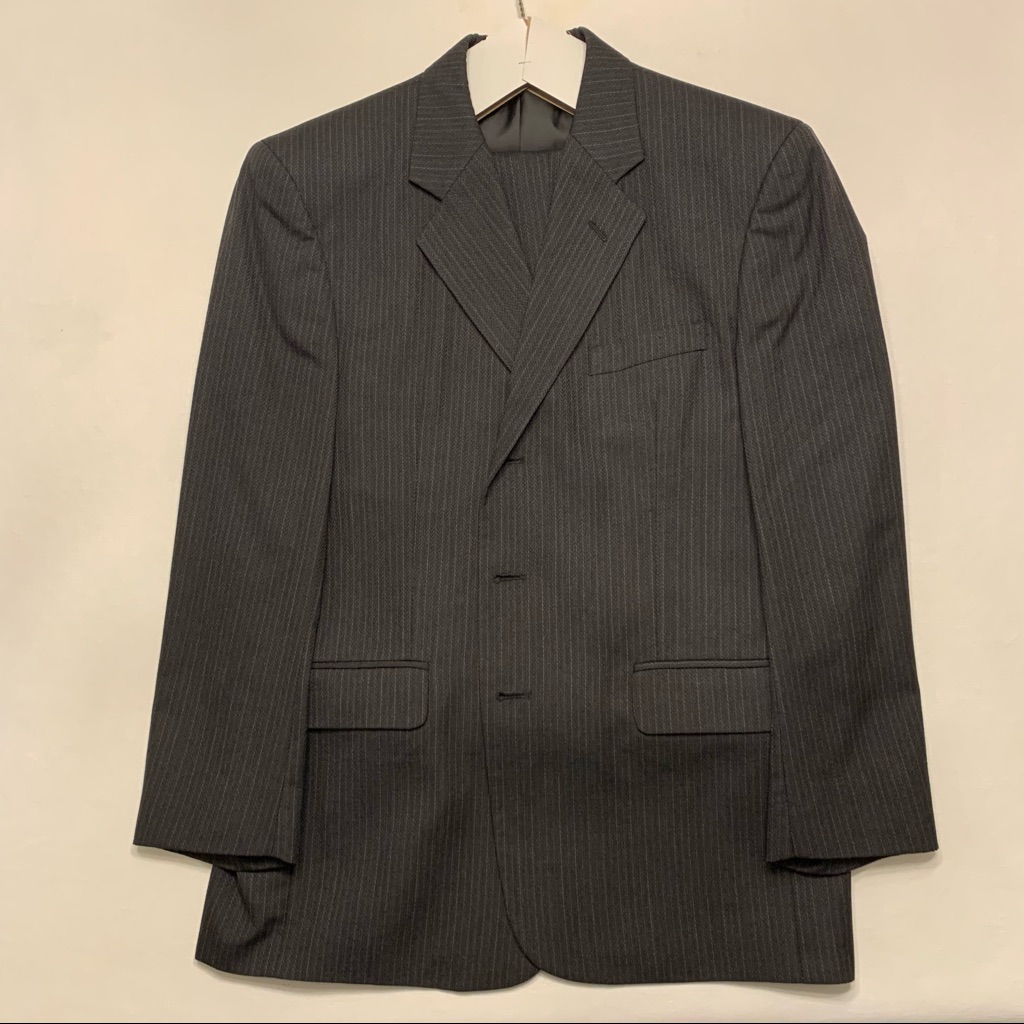 Men’s Dark Blue/Gray Oleg Cassini Wool Two Piece, Two Button Suit